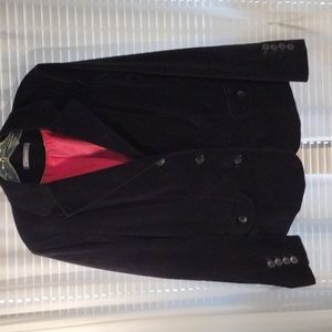 Liz Claiborne black velvet jacket with pink lining. Size 12.
